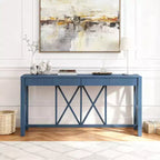 Luxystar 60'' Console Table with 4 Spacious Drawers, Open Bottom Storage for Living Room and Hallway, Navy Blue