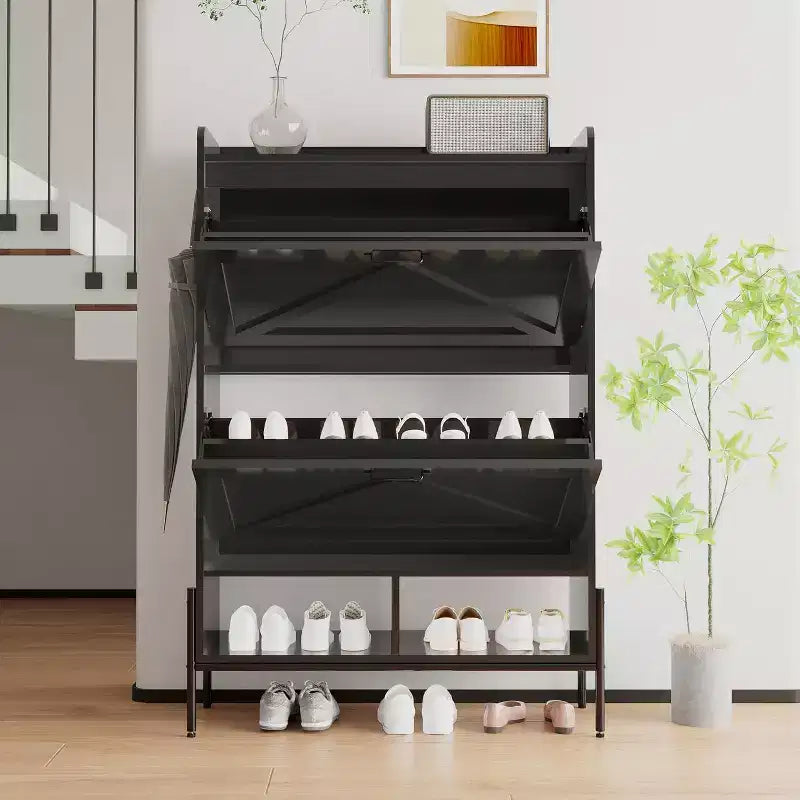 COZONY Shoe Cabinet with 2 Flip Drawers, Narrow Freestanding Shoe Rack Organizer with Metal Legs, Hidden Rack Cabinet for Entryway