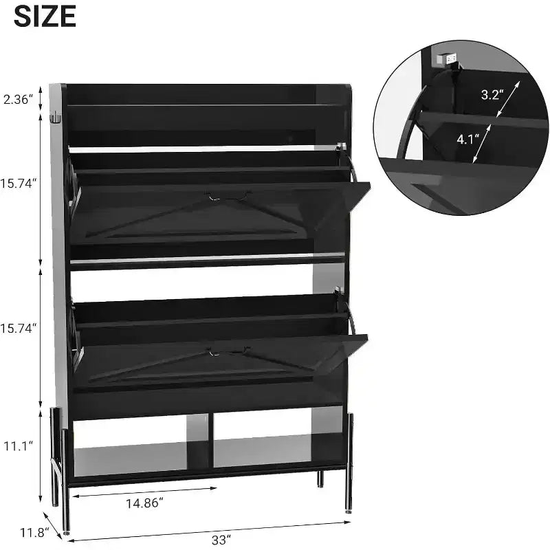 Meuble à chaussures avec 2 tiroirs basculants, étagère à chaussures étroite sur pied avec pieds en métal pour entrée