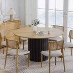 PexFix 52 Solid Wood Round Dining Table Kitchen Table for 4-6 with Tabletop & Textured Cylindrical Base for Living/Dining Room Coffee Office Natural
