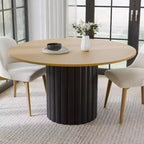 Table à manger ronde 52" en bois massif pour 4-6 personnes, base cylindrique, finition naturelle