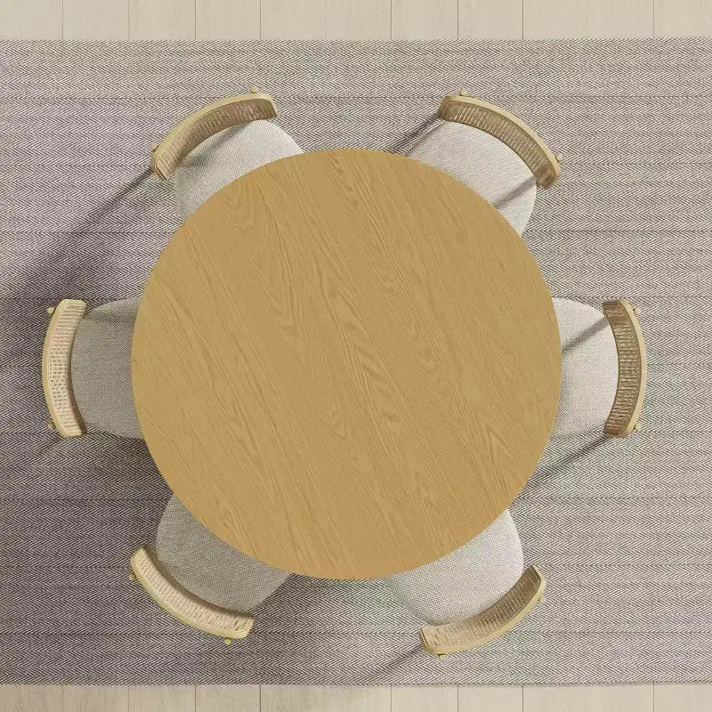 Table à manger ronde 52" en bois massif pour 4-6 personnes, base cylindrique, finition naturelle