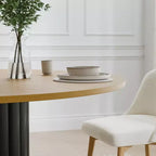 Table à manger ronde 52" en bois massif pour 4-6 personnes, base cylindrique, finition naturelle