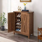5 Tier Shelf Shoe Rack Storage Cabinet Wooden Standing Sneakers Organizer Doors