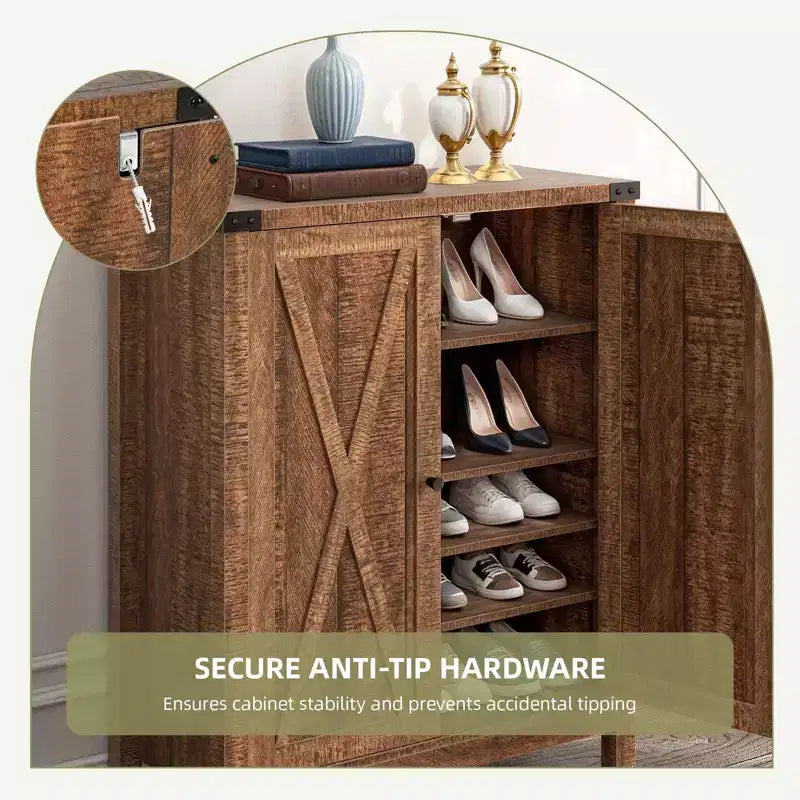 Meuble de rangement pour chaussures en bois à 5 niveaux avec portes, organisateur de baskets autoportant