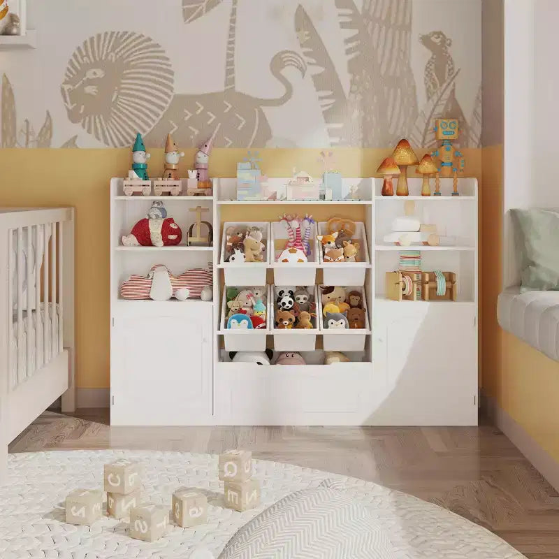 Toy Storage Organizer with 6 Toy Bins, 55.4 Wide Toddler Bookcase Storage Cabinet, Toy Organizers and Storage