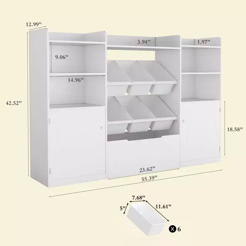 Meuble de Rangement pour Jouets avec 6 Bacs, Bibliothèque/Armoire de Rangement pour Enfants de 140,7 cm de Large