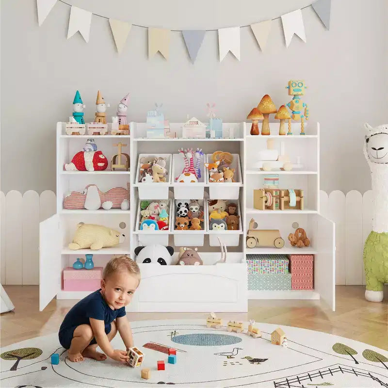 Meuble de Rangement pour Jouets avec 6 Bacs, Bibliothèque/Armoire de Rangement pour Enfants de 140,7 cm de Large