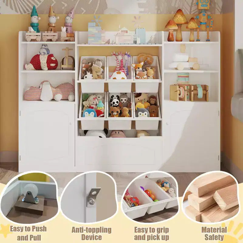 Meuble de Rangement pour Jouets avec 6 Bacs, Bibliothèque/Armoire de Rangement pour Enfants de 140,7 cm de Large