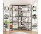 Bibliothèque d'angle ouverte à 5 niveaux grande capacité avec cadre métallique, robuste et durable, convient pour le salon, le bureau à domicile, la chambre
