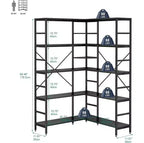 Bibliothèque d'angle ouverte à 5 niveaux grande capacité avec cadre métallique, robuste et durable, convient pour le salon, le bureau à domicile, la chambre