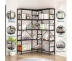 Bibliothèque d'angle ouverte à 5 niveaux grande capacité avec cadre métallique, robuste et durable, convient pour le salon, le bureau à domicile, la chambre