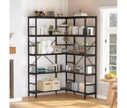 5-layer Large Capacity Corner Open Bookcase with Metal Frame, Sturdy and Durable, Suitable for Living Room, Home Office, Bedroom