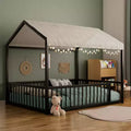 GDFStudio Christy Full Size House-Shaped Metal Floor Bed Frame with Fence