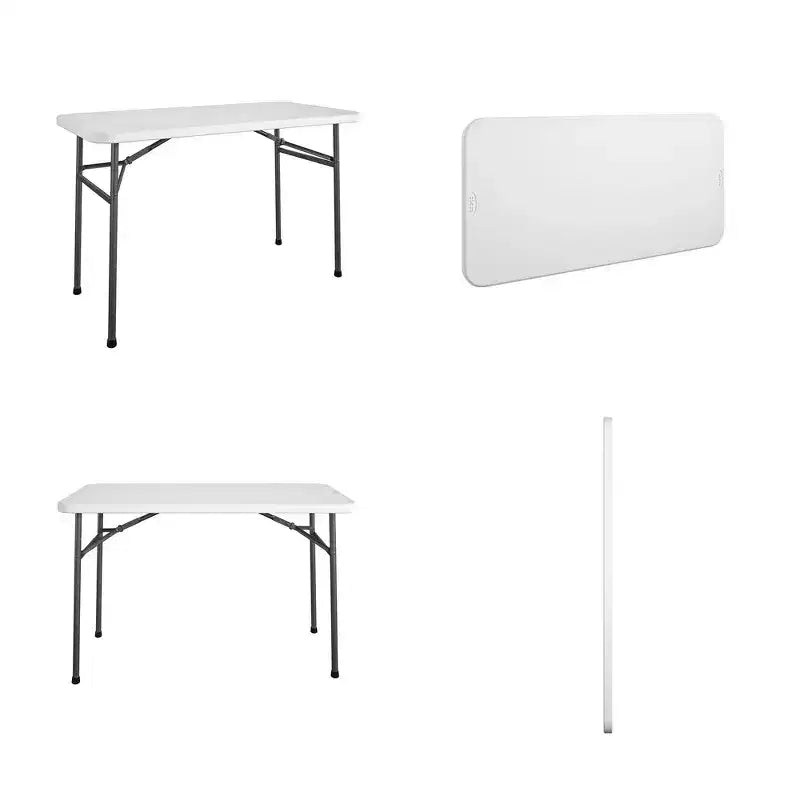 Table utilitaire pliante de 1,22 m, bureau portable intérieur/extérieur, 4 places, blanc