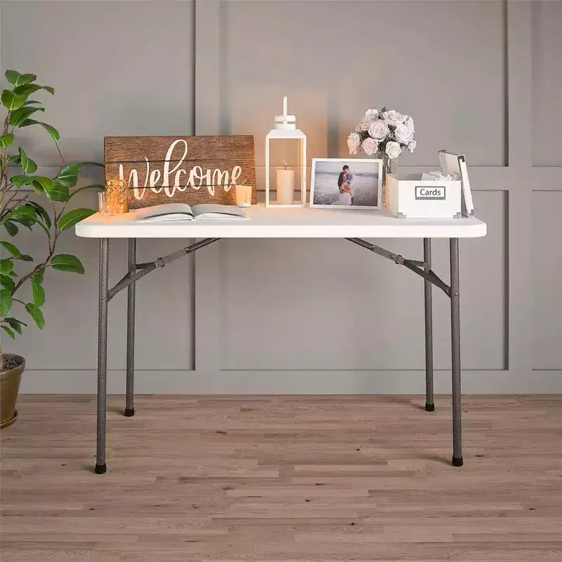 Table utilitaire pliante de 1,22 m, bureau portable intérieur/extérieur, 4 places, blanc