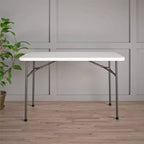 Table utilitaire pliante de 1,22 m, bureau portable intérieur/extérieur, 4 places, blanc