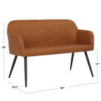 Banc industriel 44 po en acier et similicuir, pieds en métal au fini mat, capacité de 500 lb, noir/chameau