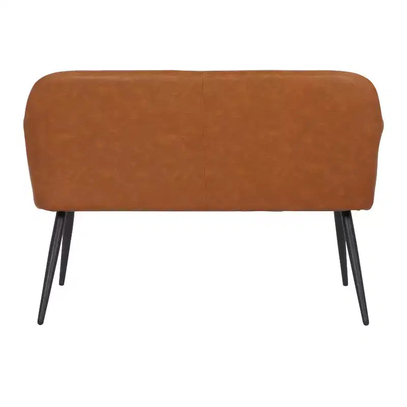 Banc industriel 44 po en acier et similicuir, pieds en métal au fini mat, capacité de 500 lb, noir/chameau