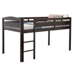 Lit superposé junior bas avec barrière de sécurité et échelle en bois, Blanc/Expresso/Gris