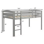 Lit superposé junior bas avec barrière de sécurité et échelle en bois, Blanc/Expresso/Gris