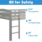 Lit superposé junior bas avec barrière de sécurité et échelle en bois, Blanc/Expresso/Gris