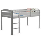 Lit superposé junior bas avec barrière de sécurité et échelle en bois, Blanc/Expresso/Gris