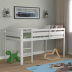 Lit superposé junior bas avec barrière de sécurité et échelle en bois, Blanc/Expresso/Gris