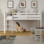 Lit superposé junior bas avec barrière de sécurité et échelle en bois, Blanc/Expresso/Gris