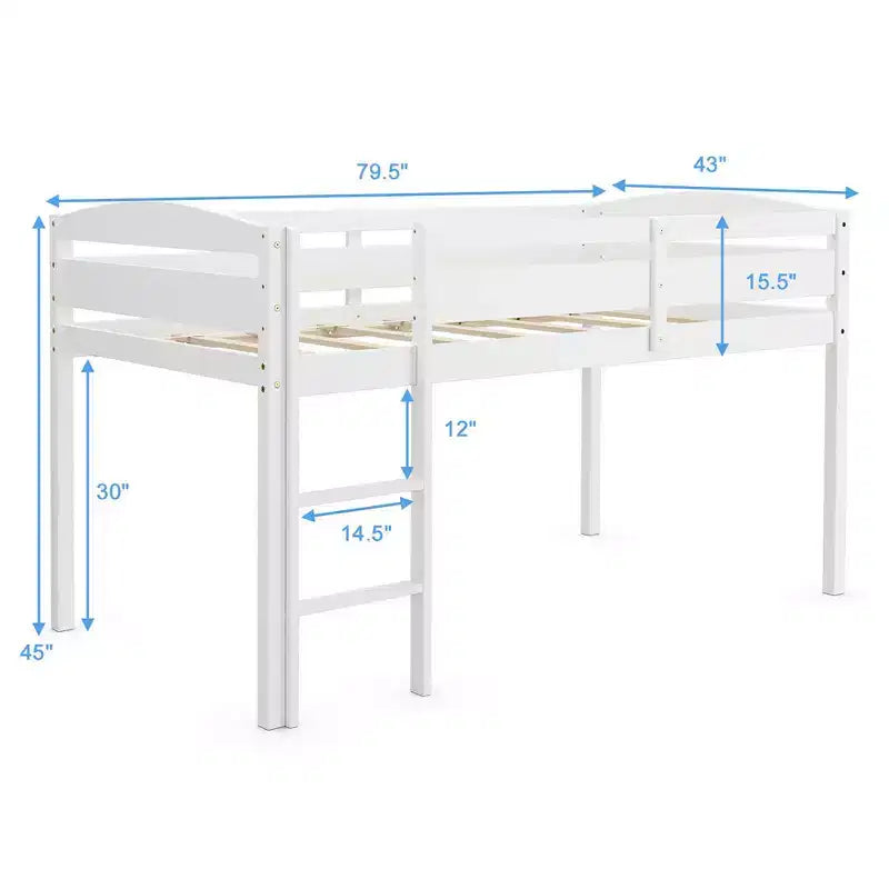 Lit superposé junior bas avec barrière de sécurité et échelle en bois, Blanc/Expresso/Gris
