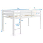 Lit superposé junior bas avec barrière de sécurité et échelle en bois, Blanc/Expresso/Gris