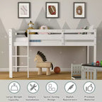 Lit superposé junior bas avec barrière de sécurité et échelle en bois, Blanc/Expresso/Gris