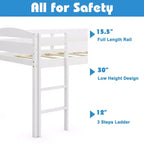 Lit superposé junior bas avec barrière de sécurité et échelle en bois, Blanc/Expresso/Gris