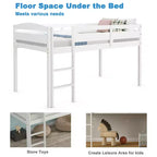 Lit superposé junior bas avec barrière de sécurité et échelle en bois, Blanc/Expresso/Gris