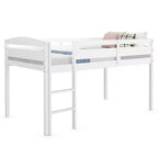 Lit superposé junior bas avec barrière de sécurité et échelle en bois, Blanc/Expresso/Gris