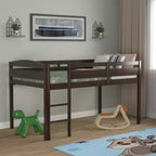 Lit superposé junior bas avec barrière de sécurité et échelle en bois, Blanc/Expresso/Gris