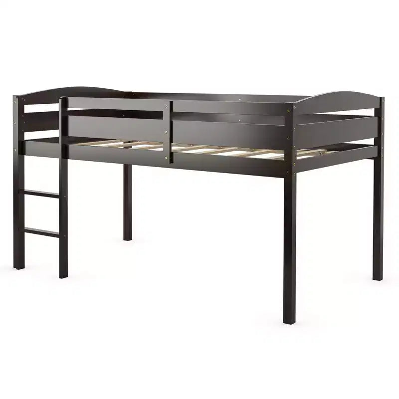 Costway Twin Low Loft Bunk Junior Bed Bedroom Wooden Guard Rail Ladder White/Espresso/Grey