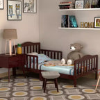 Lit enfant en bois pour tout-petits avec barrières de sécurité, noir/marron/gris/blanc