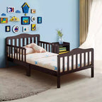 Lit enfant en bois pour tout-petits avec barrières de sécurité, noir/marron/gris/blanc