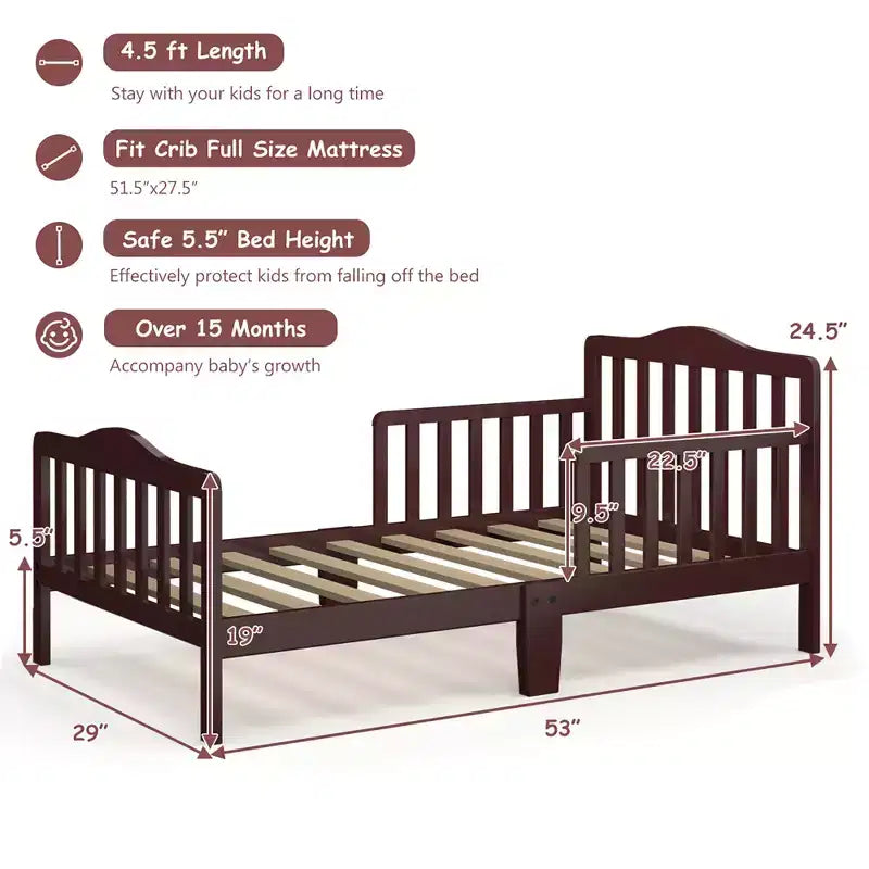 Lit enfant en bois pour tout-petits avec barrières de sécurité, noir/marron/gris/blanc