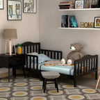 Lit enfant en bois pour tout-petits avec barrières de sécurité, noir/marron/gris/blanc
