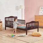 Lit enfant en bois pour tout-petits avec barrières de sécurité, noir/marron/gris/blanc
