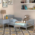Lit enfant en bois pour tout-petits avec barrières de sécurité, noir/marron/gris/blanc