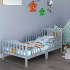 Lit enfant en bois pour tout-petits avec barrières de sécurité, noir/marron/gris/blanc