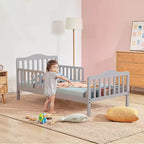 Lit enfant en bois pour tout-petits avec barrières de sécurité, noir/marron/gris/blanc