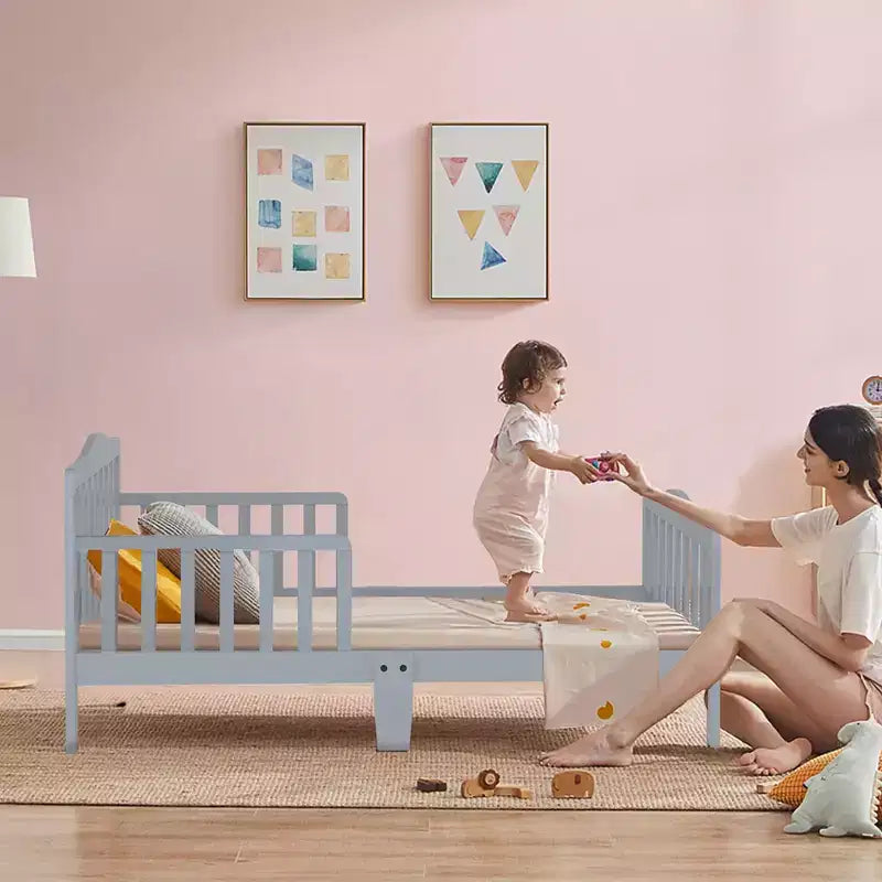 Lit enfant en bois pour tout-petits avec barrières de sécurité, noir/marron/gris/blanc