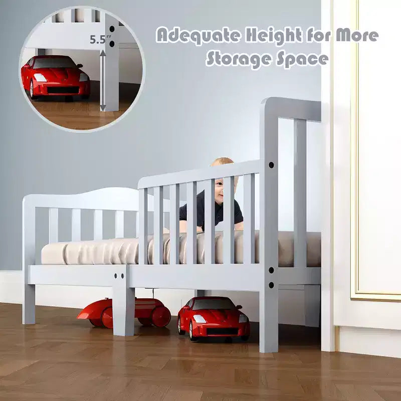 Lit enfant en bois pour tout-petits avec barrières de sécurité, noir/marron/gris/blanc