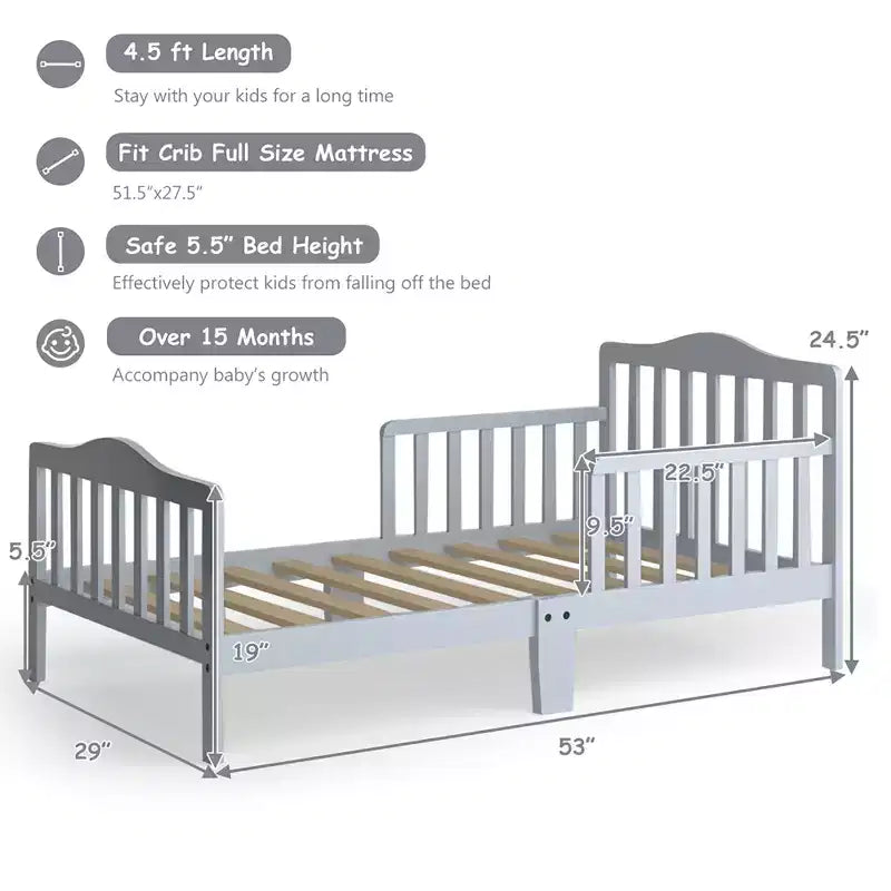 Lit enfant en bois pour tout-petits avec barrières de sécurité, noir/marron/gris/blanc
