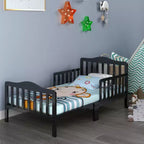 Lit enfant en bois pour tout-petits avec barrières de sécurité, noir/marron/gris/blanc