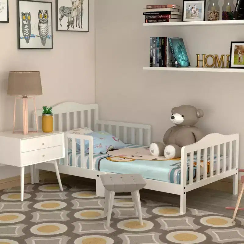 Lit enfant en bois pour tout-petits avec barrières de sécurité, noir/marron/gris/blanc